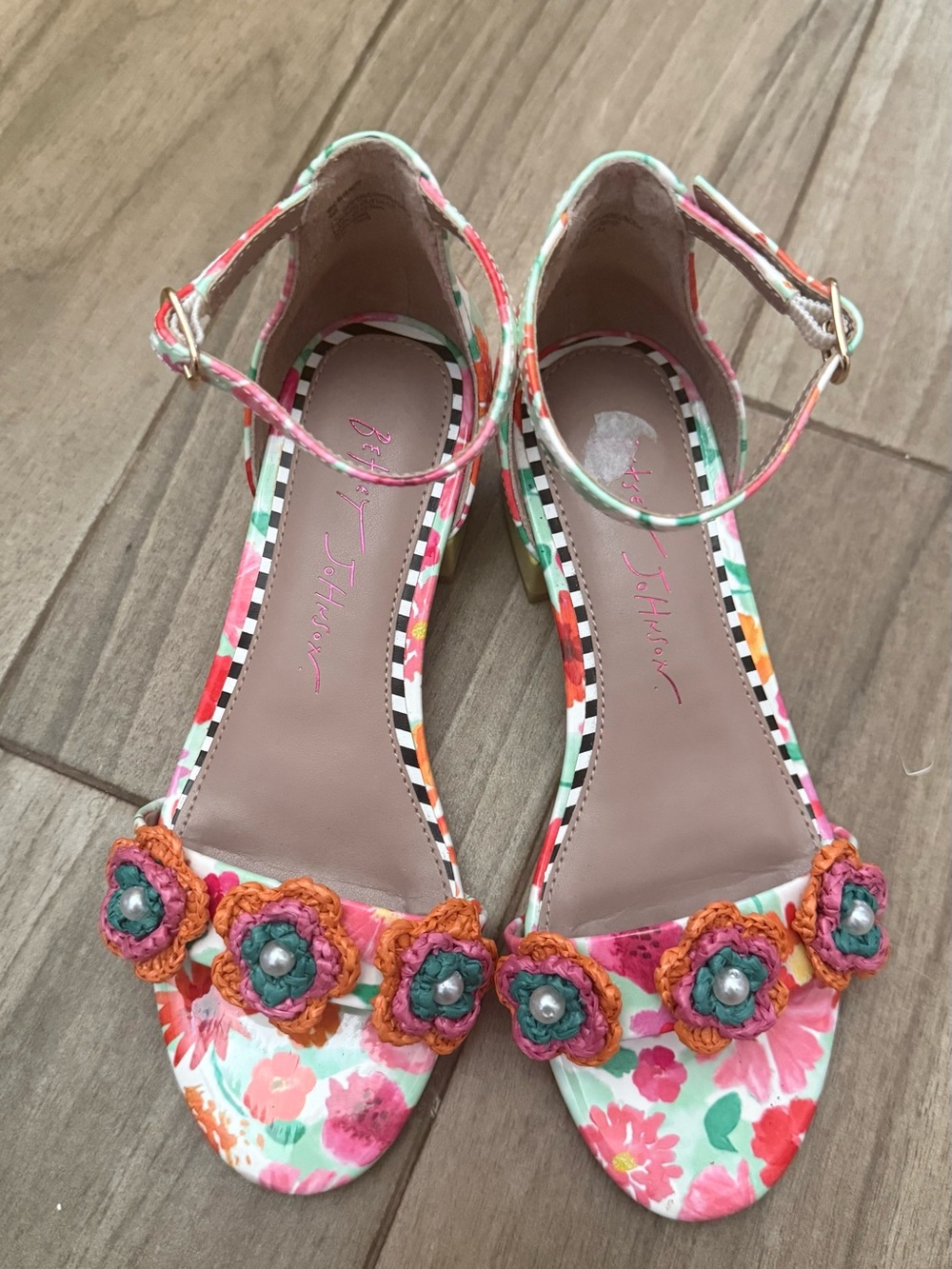 Betsey Johnson Multicolor Floral Crochet-Petal Ankle Strap Sandals